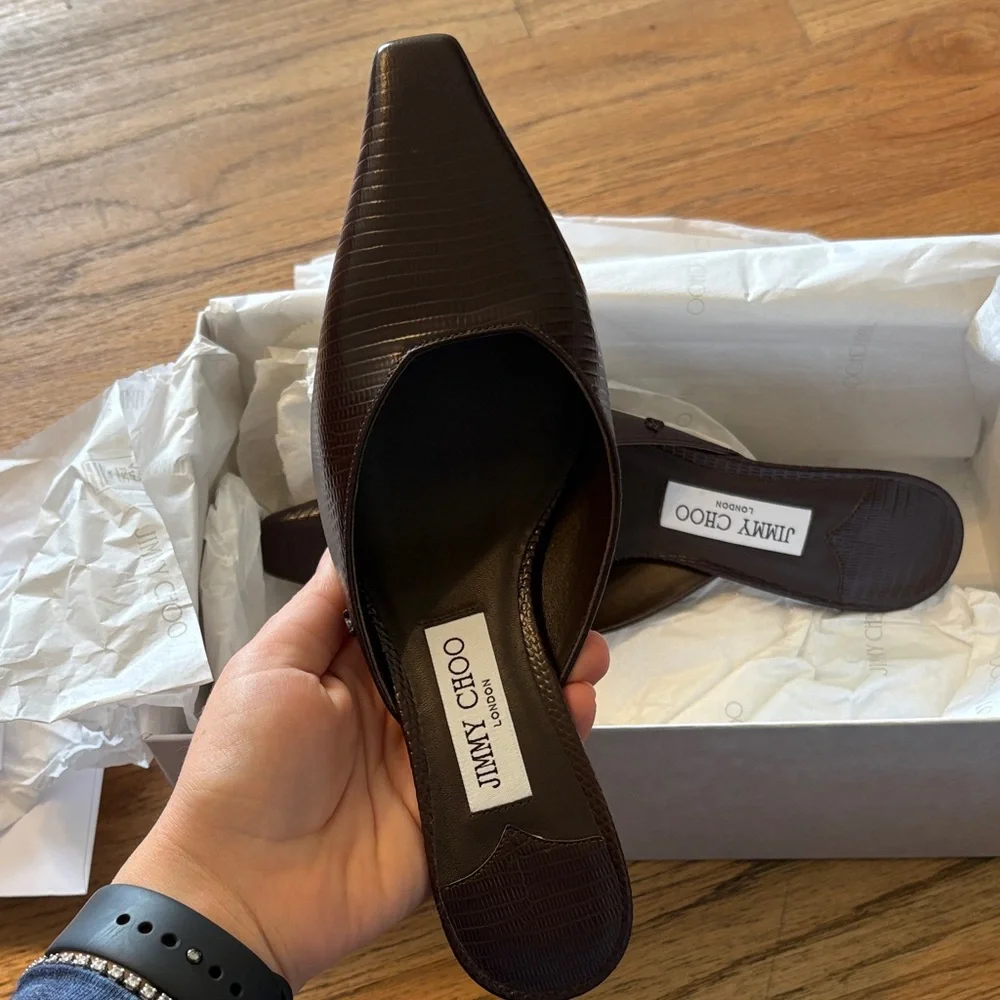 Jimmy Choo Dark Brown Pointed Mules - Picture 5 of 8